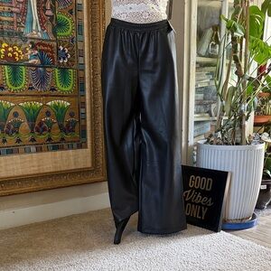 12Thompson Black Faux Leather Wide-Leg Pants